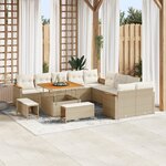 Ensemble de Canapé de Jardin 13 Pièces avec Coussins Beige Poly Rattan Acacia