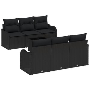Ensemble de Canapé de Jardin de 7 Pièces avec Coussins Noir Poly Rattan