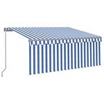 vidaXL Auvent rétractable manuel avec store 3 5x2 5 m Bleu et blanc