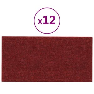 vidaXL Panneaux muraux 12 Pièces Rouge bordeaux 30x15 cm Tissu 0 54 m²