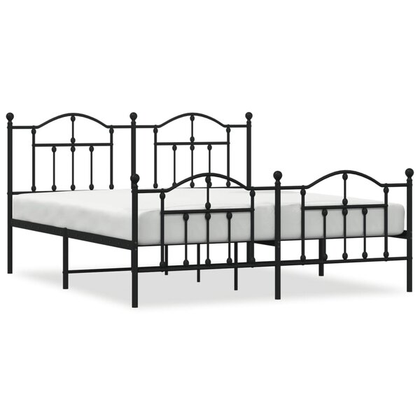 vidaXL Cadre de lit métal avec tête de lit/pied de lit noir 180x200 cm