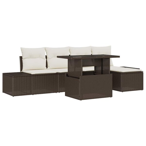 vidaXL Ensemble de canapé de jardin avec coussin 6 Pièces Marron et crème