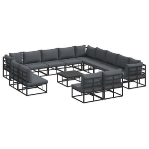 vidaXL Ensemble de canapé de jardin avec coussin 14 Pièces Noir Aluminium