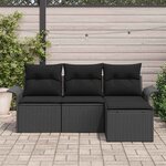 vidaXL Ensemble de canapé de jardin avec coussin 4 Pièces Noir Poly rotin