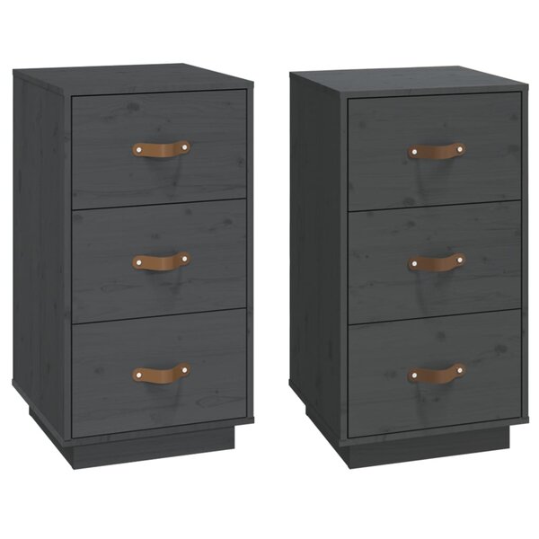  vidaXL Tables de chevet 2 Pièces Gris 40x40x75 cm Bois de pin massif