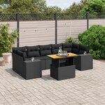vidaXL Salon de jardin 8 Pièces avec coussins noir résine tressée