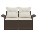 vidaXL Canapé de jardin 2 places avec rangement et coussins en Rattan Marron