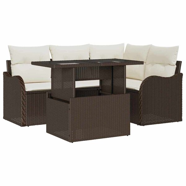 vidaXL Ensemble de repas extérieur 5 Pièces Marron Poly rotin