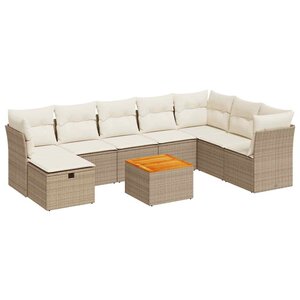 vidaXL Salon de jardin avec coussins 9 Pièces beige résine tressée