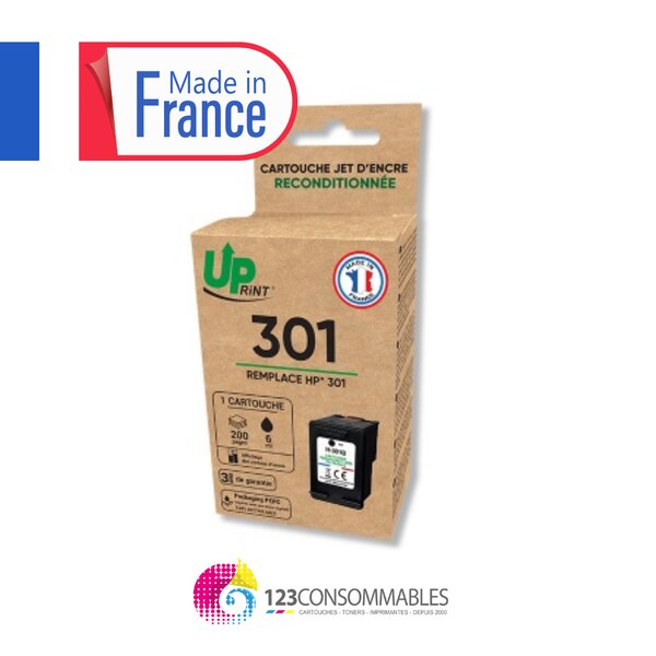 UPRINT Cartouche d'encre remanufacturée HP 301 noire – Remplace CH561EE – Fabriquée en France