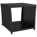 vidaXL Table à thé dessus en verre Noir Résine tressée verre trempé