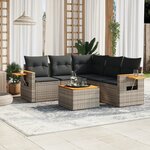 vidaXL Salon de jardin 6 Pièces avec coussins gris résine tressée
