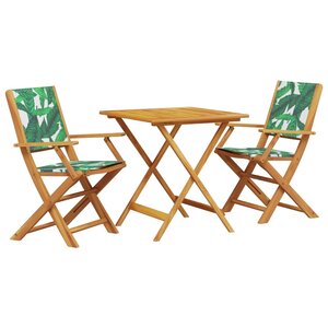 vidaXL Ensemble de bistro 3 Pièces motif de feuilles tissu et bois massif
