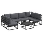 vidaXL Ensemble de canapé de jardin avec coussin 7 Pièces Noir Aluminium