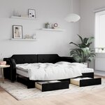 vidaXL Lit de jour avec gigogne et tiroirs noir 90x190 cm tissu