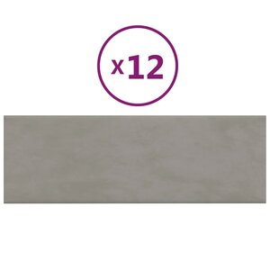vidaXL Panneaux muraux 12 Pièces Gris clair 90x30 cm Velours 3 24 m²