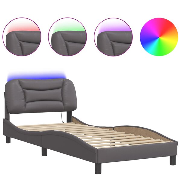 vidaXL Cadre de lit avec LED sans matelas gris 80x200 cm