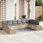 vidaXL Ensemble de canapé de jardin 10 Pièces Beige Poly rotin