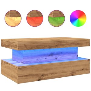 vidaXL Table basse avec lumières LED chêne artisanal 90x50x40 cm