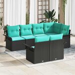 vidaXL Ensemble de canapé de jardin avec coussin 7 Pièces Noir Poly rotin