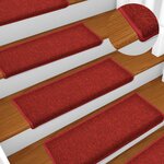 vidaXL Tapis d'escalier 15 pièces 65 x 21 x 4 cm Bordeaux Bordure rectangulaire