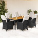 vidaXL Ensemble à manger de jardin coussins 7Pièces Noir Résine tressée