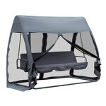 Balancelle de jardin convertible 3 places grand confort : matelas assise dossier  moustiquaire intégrale zippée avec toit   pochette rangement métal époxy polyester gris
