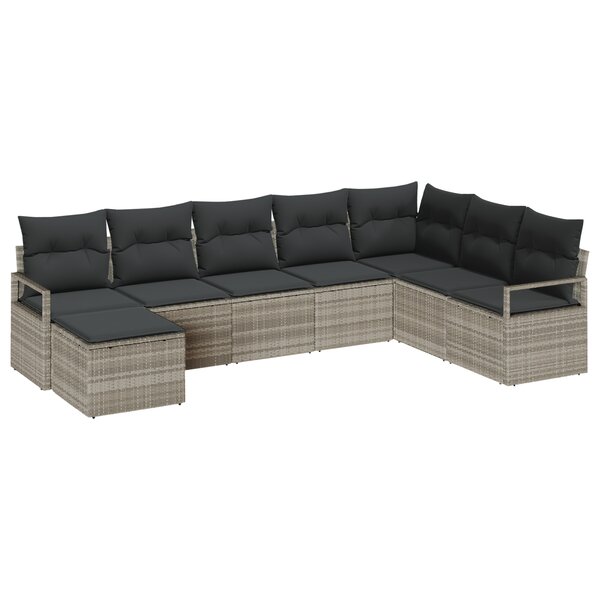 Ensemble de canapé de jardin vidaXL 8 pièces avec coussins gris clair en poly rotin