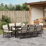 vidaXL Ensemble de salle à manger de jardin 9 pièces avec coussins en poly rattan marron