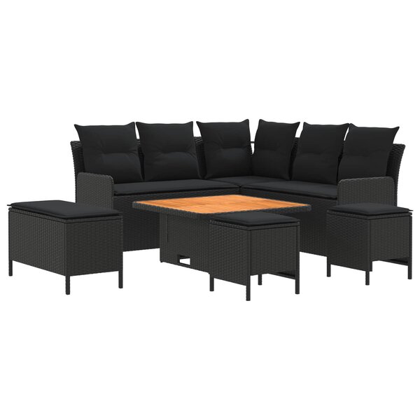 vidaXL Ensembles de meubles avec oreiller 7 Pièces Noir Rotin PE