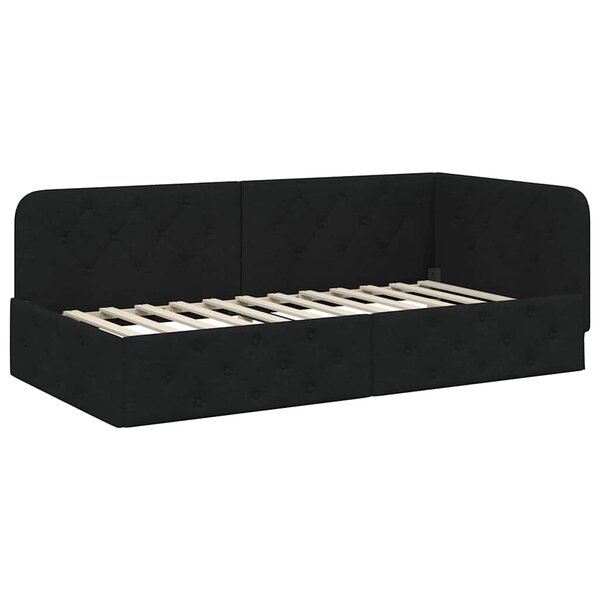 vidaXL Cadre de lit d'angle Noir 90 x 200 cm tissu