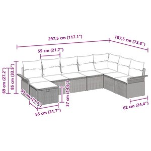 vidaXL Ensemble de canapé de jardin avec coussin 8 Pièces Noir et crème