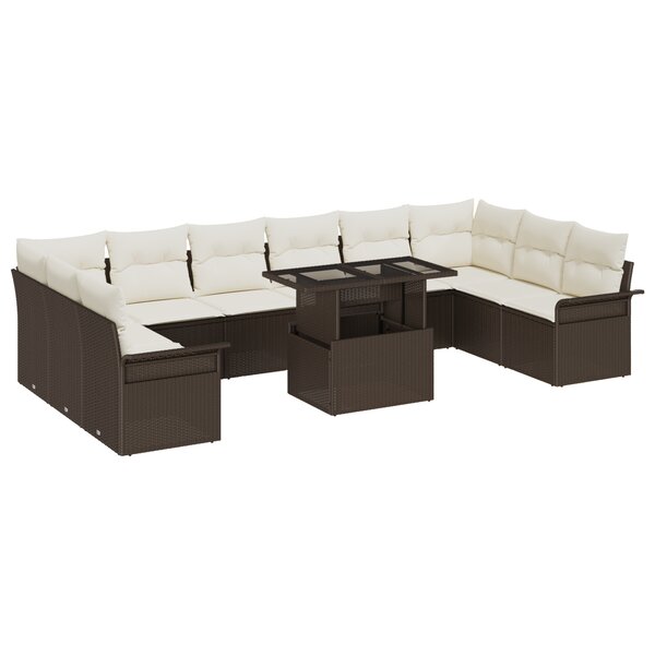 vidaXL Ensemble de canapé de jardin 11 pièces avec coussins Marron Polyrotin