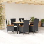 vidaXL Ensemble à manger de jardin coussins 7Pièces Noir Résine tressée