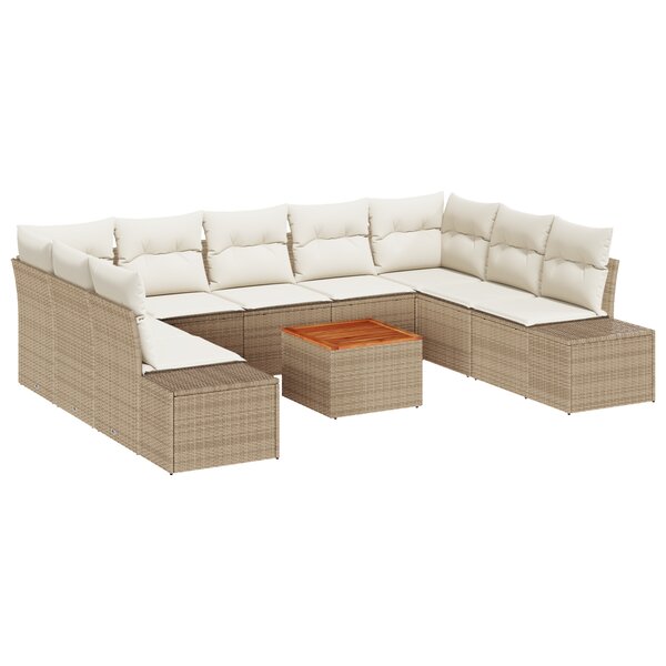 vidaXL Ensemble de canapé de jardin 10 pièces avec coussins beige en poly rotin acacia