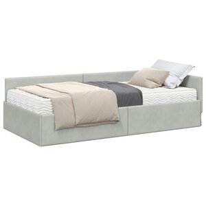vidaXL Cadre de lit d'angle avec matelas 2 pc Gris clair 90 x 200 cm