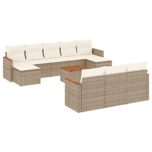 vidaXL Salon de jardin 11 Pièces avec coussins beige résine tressée