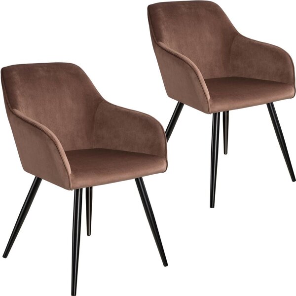 Lot de 2 chaises pieds noir siège de salon cuisine salle à manger design élégant velours marron 08_0000135