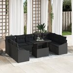 vidaXL Ensemble de salon de jardin 10 pièces avec coussins en poly rattan noir