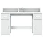 Bureau table poste de travail meuble d'ordinateur informatique étude avec lumières LED 140 x 55 x 91 cm bois d'ingénierie blanc 02_0023406