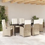 vidaXL Ensemble de salle à manger de jardin de 7 pièces avec coussins en rattan poly beige