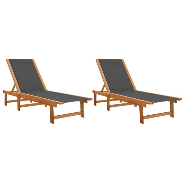 vidaXL Chaises longues lot de 2 noir bois d'acacia solide et textilène