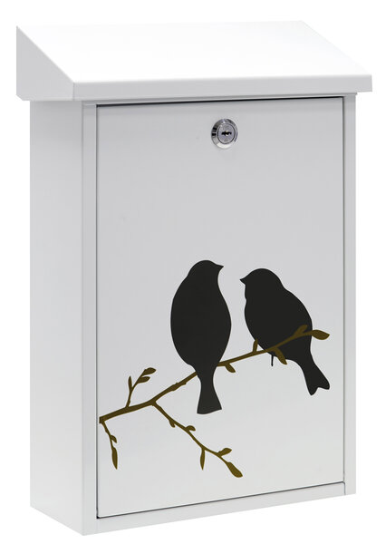 Boîte aux Lettres en Acier sérigraphié  Premium E5601-BIR  « Birds »  Blanc