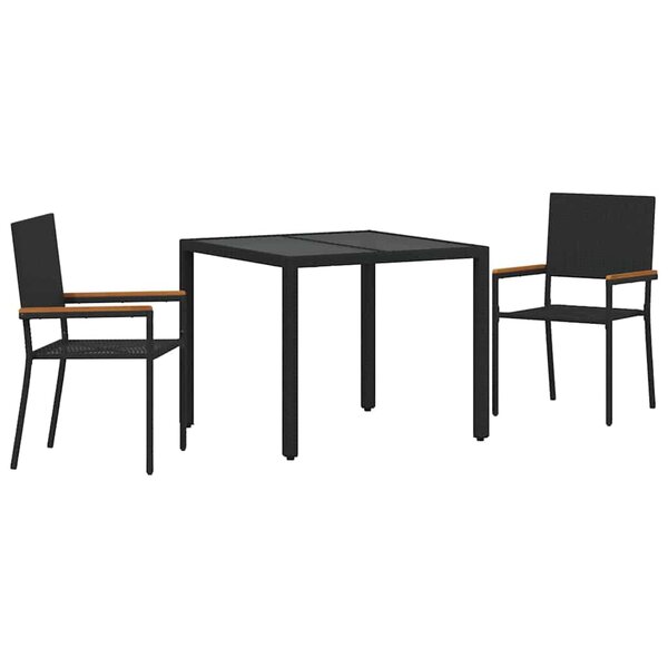 vidaXL Ensemble de salle à manger pour jardin 3 Pièces Noir polyrotin