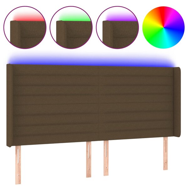 vidaXL Tête de lit à LED Marron foncé 203x16x118/128 cm Tissu