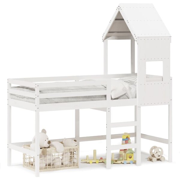 vidaXL Lit superposé avec échelle et toit sans matelas blanc 90x190 cm