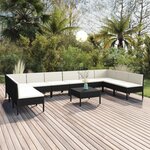vidaXL Salon de jardin 11 Pièces avec coussins Résine tressée Noir