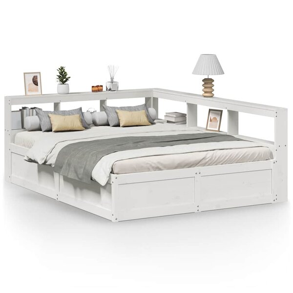 vidaXL Lit bibliothèque sans matelas blanc 160x200 cm bois pin massif