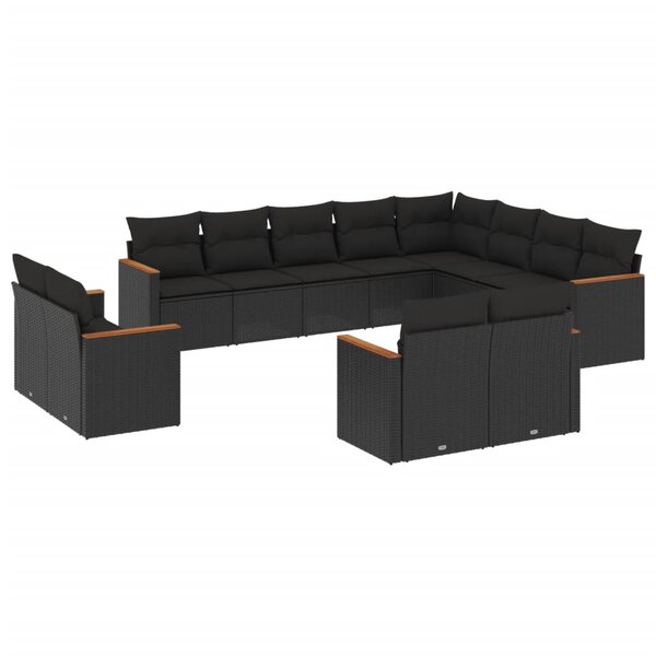 vidaXL Salon de jardin 12 Pièces avec coussins noir résine tressée