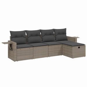 vidaXL Salon de jardin 5 Pièces avec coussins gris résine tressée